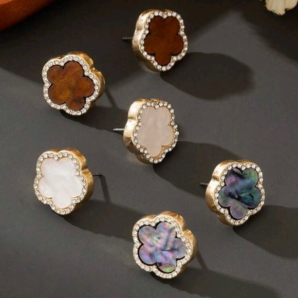 3pairs Gold Flower Earrings Set - Picture 2 of 3